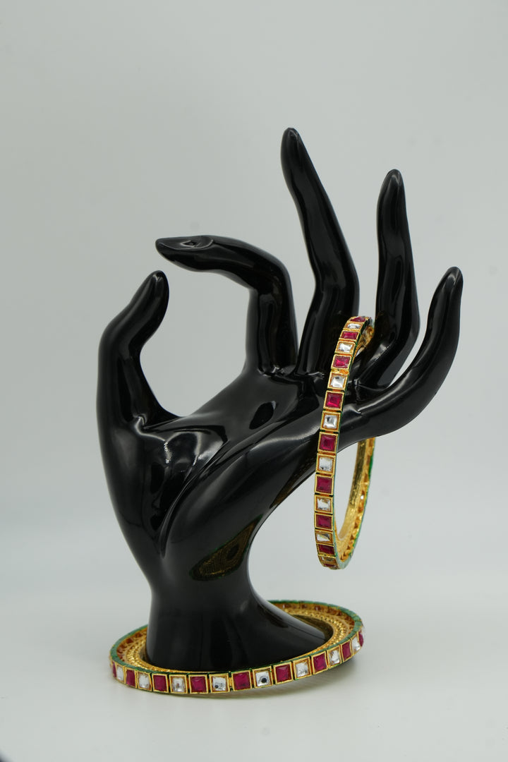 Elegant Red & White Stone Bangles - Victorian Jaipur