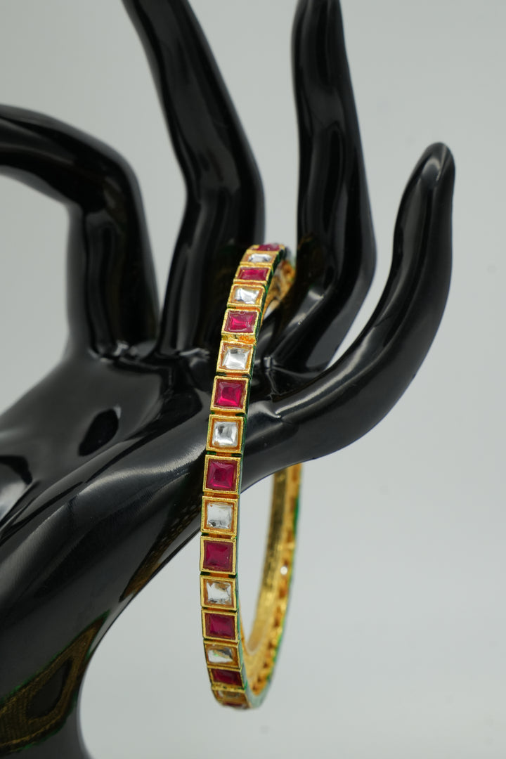 Elegant Red & White Stone Bangles - Victorian Jaipur