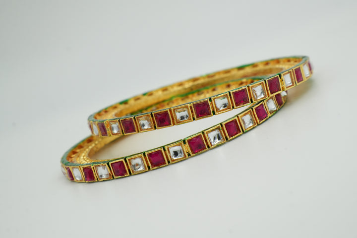 Elegant Red & White Stone Bangles - Victorian Jaipur