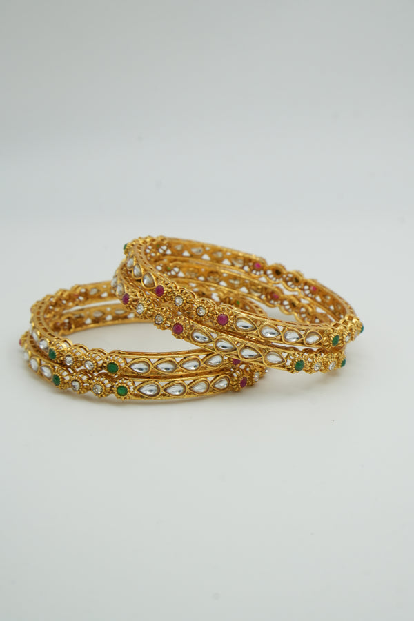 Traditional Multicolor Bangles with Dual Stone Accents - Victorian Jaipur