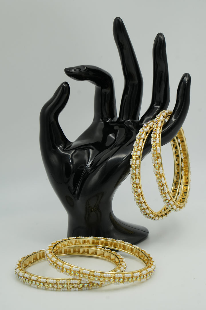 Graceful White Pearl & Golden Pearl Bangle - Victorian Jaipur