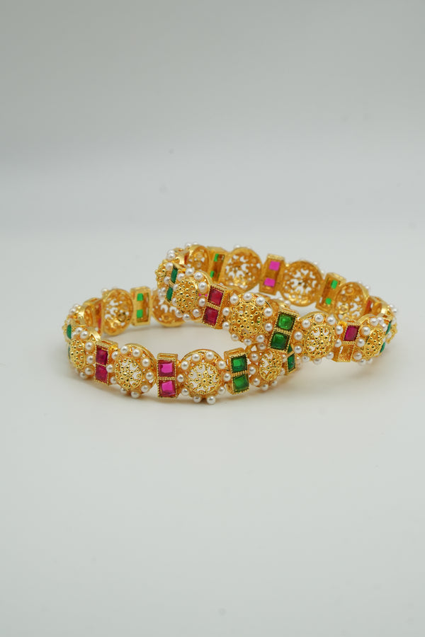 Traditional Multicolor Bangles with Dual Stone Accents - Victorian Jaipur