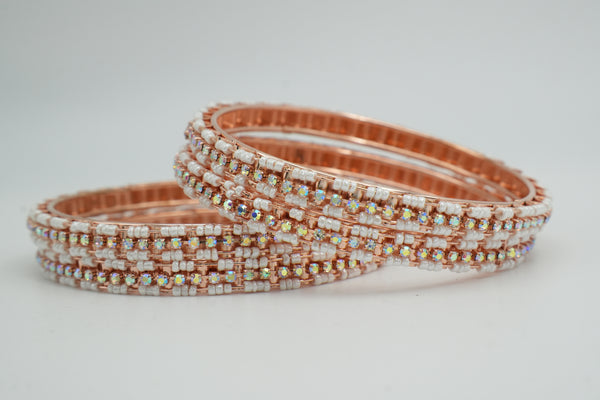 Elegant Designer Bangles with White Pearl & Stone Embellishments - Victorian Jaipur