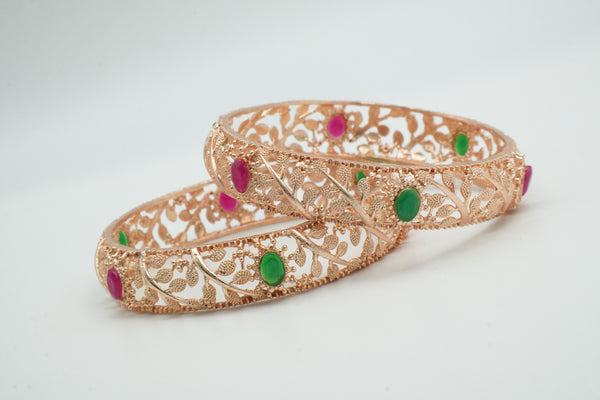 Timeless Gold Bangles with Gemstone and Pearl Embellishments - Victorian Jaipur