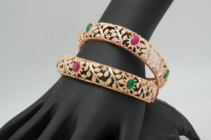 Timeless Gold Bangles with Gemstone and Pearl Embellishments - Victorian Jaipur
