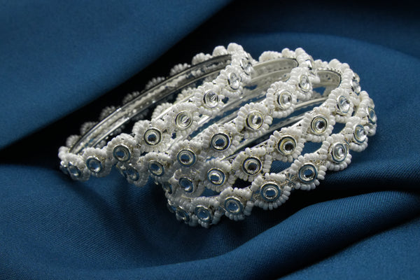 Handcrafted Floral Bangles with White Stone & Beaded Accents - Victorian Jaipur