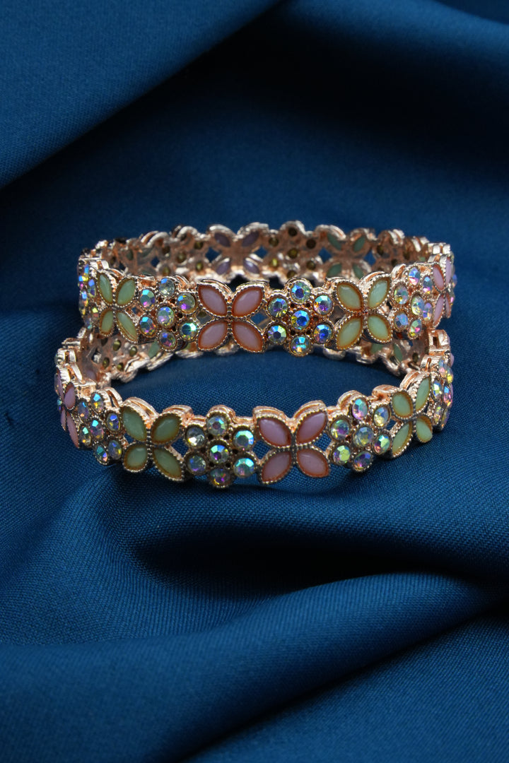 Elegant Bangles with Beaded and Light Pink Stone Work - Victorian Jaipur