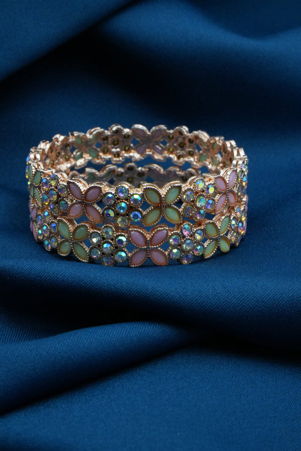 Elegant Bangles with Beaded and Light Pink Stone Work - Victorian Jaipur