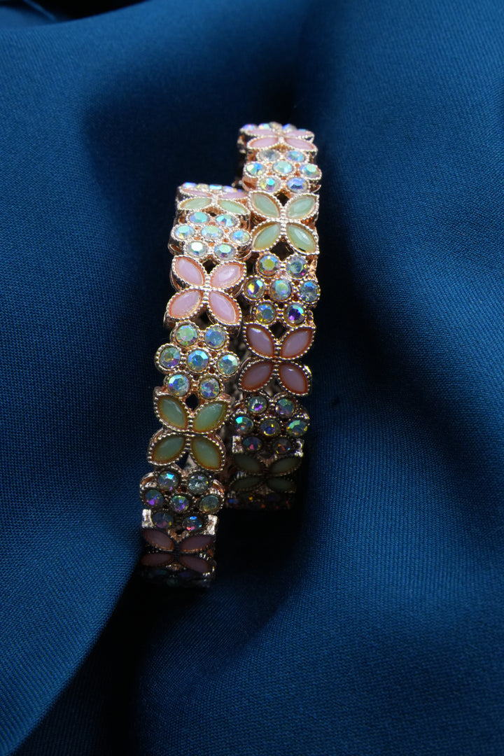 Elegant Bangles with Beaded and Light Pink Stone Work - Victorian Jaipur