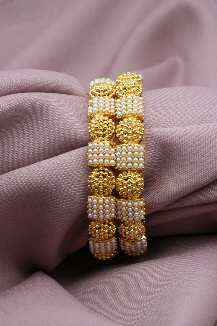 Handcrafted Bangles with White Accents on Golden Base - Victorian Jaipur