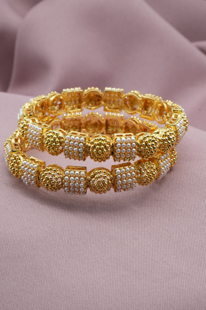 Handcrafted Bangles with White Accents on Golden Base - Victorian Jaipur