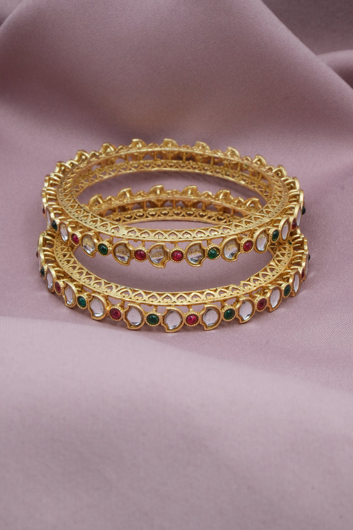 Traditional Deepak Design Golden Bangles with Multicolor Accents - Victorian Jaipur