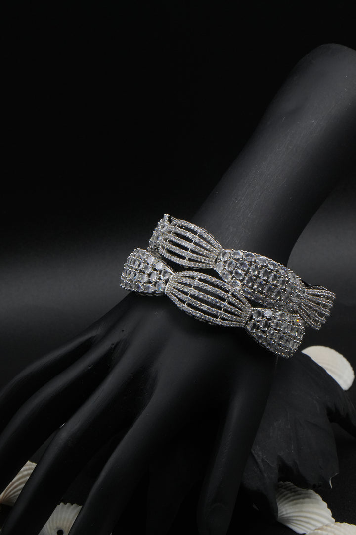 Elegant Silver-Plated Bangles with Intricate Stone Detailing - Victorian Jaipur