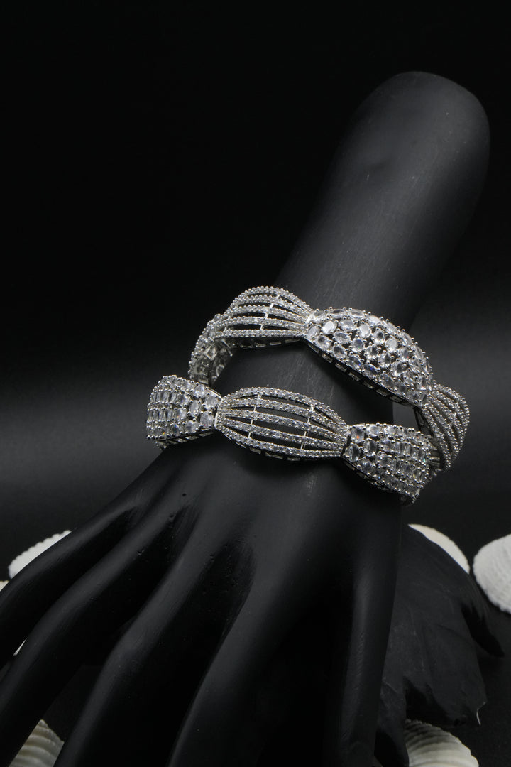 Elegant Silver-Plated Bangles with Intricate Stone Detailing - Victorian Jaipur