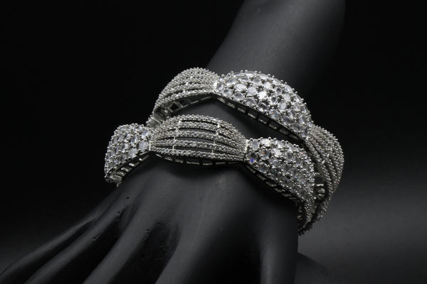 Elegant Silver-Plated Bangles with Intricate Stone Detailing - Victorian Jaipur