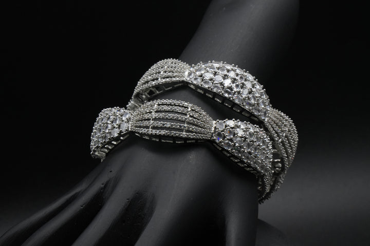 Elegant Silver-Plated Bangles with Intricate Stone Detailing - Victorian Jaipur