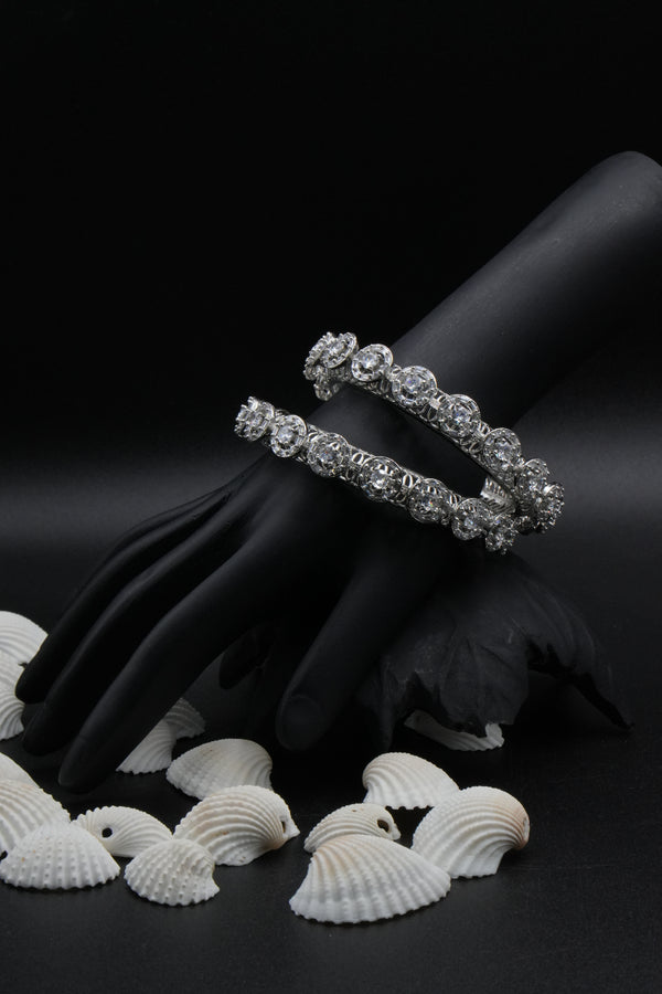 Designer Diamond-Style Bangles in Silver Finish - Victorian Jaipur