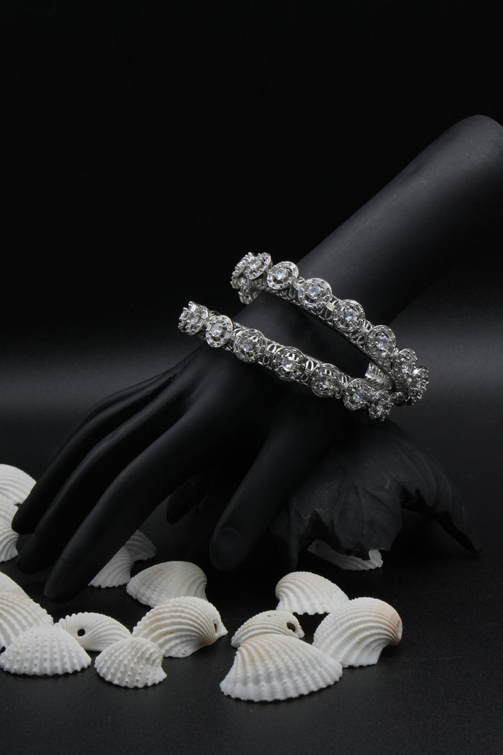 Designer Diamond-Style Bangles in Silver Finish - Victorian Jaipur