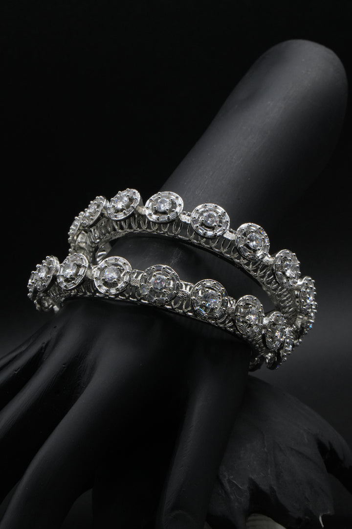 Designer Diamond-Style Bangles in Silver Finish - Victorian Jaipur
