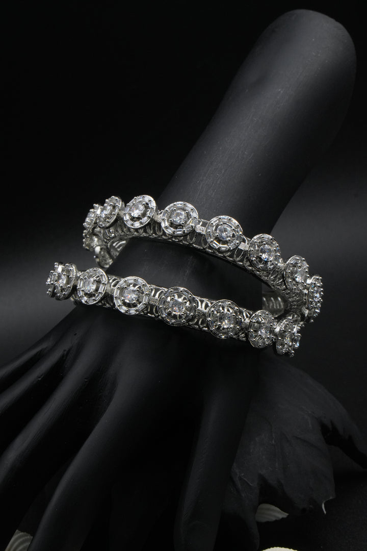 Designer Diamond-Style Bangles in Silver Finish - Victorian Jaipur