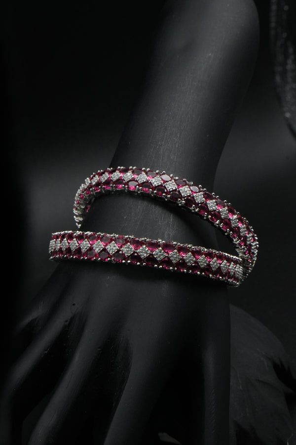 Elegant Silver Ruby Bangles with Sparkling Stones - Victorian Jaipur