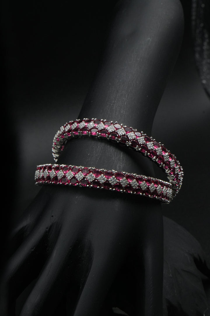 Elegant Silver Ruby Bangles with Sparkling Stones - Victorian Jaipur