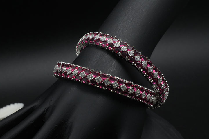 Elegant Silver Ruby Bangles with Sparkling Stones - Victorian Jaipur