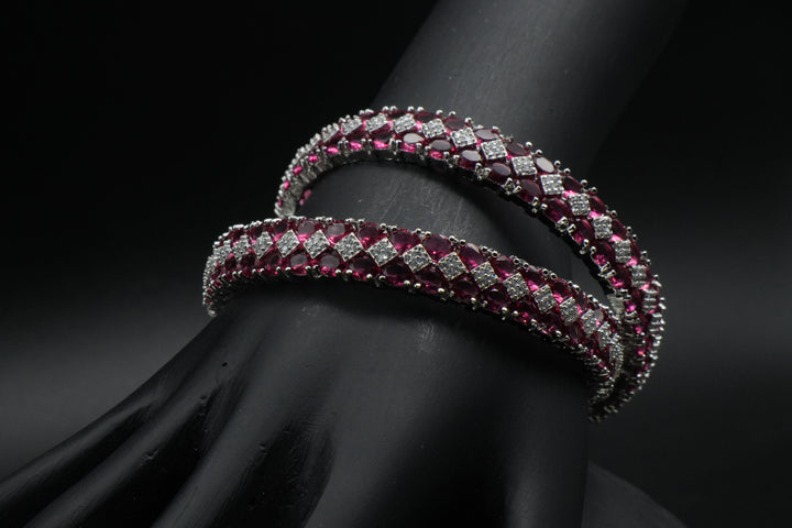 Elegant Silver Ruby Bangles with Sparkling Stones - Victorian Jaipur