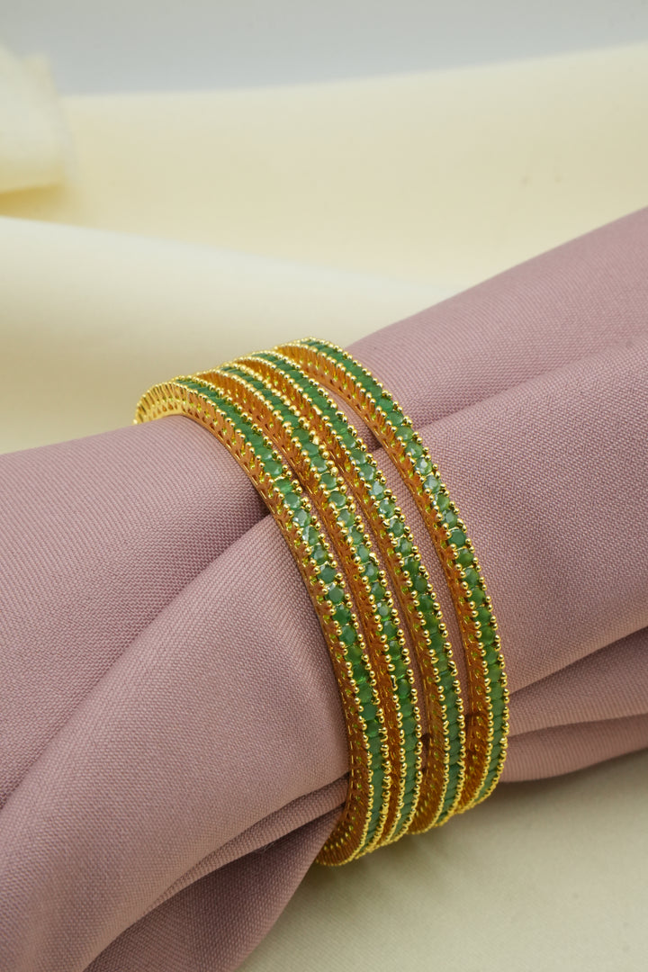 Traditional Gold-Plated Green Stone Bangle – Elegant Designer Jewelry - Victorian Jaipur