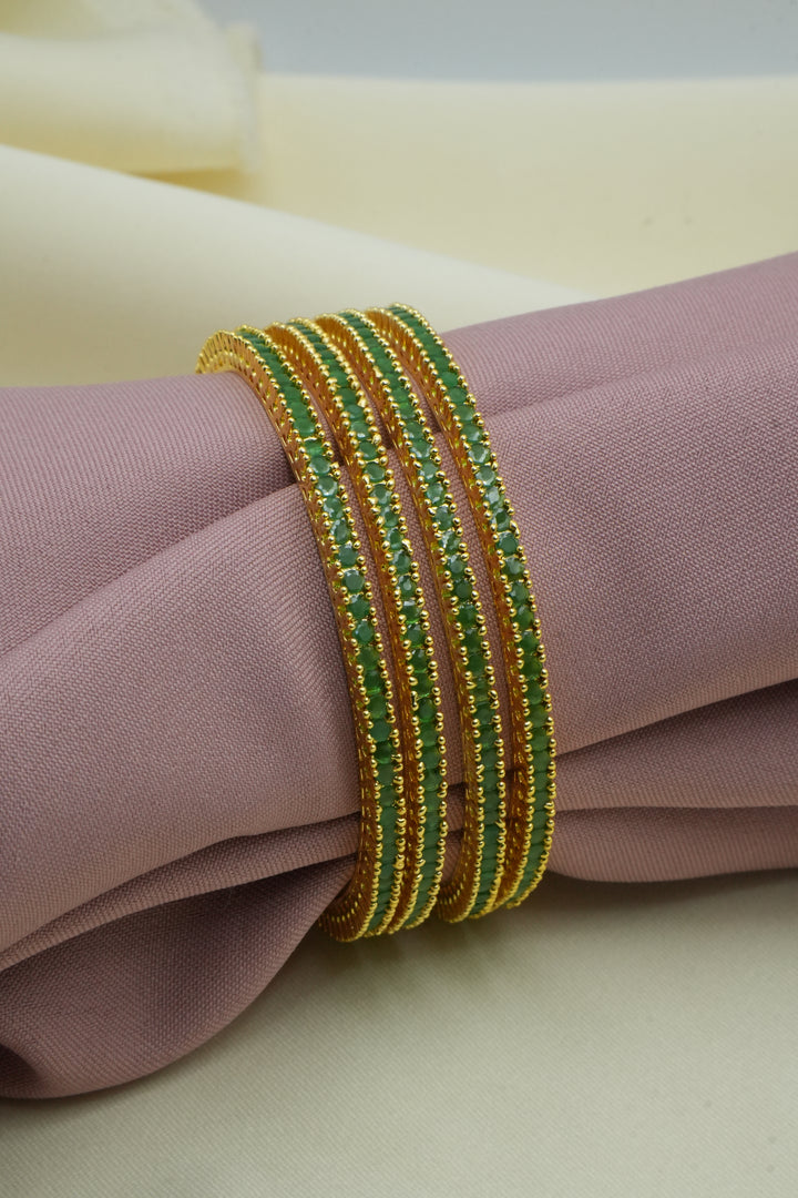 Traditional Gold-Plated Green Stone Bangle – Elegant Designer Jewelry - Victorian Jaipur