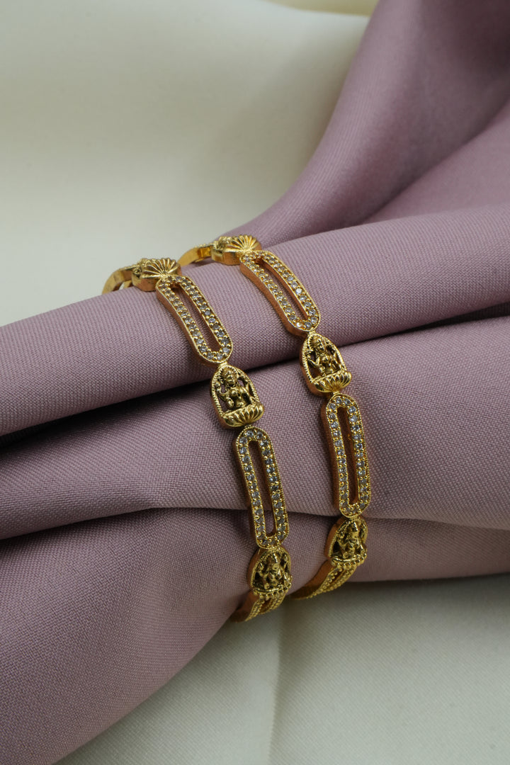 Traditional Gold-Plated Temple Design Bangles with Stone Detailing – Divine Jewelry - Victorian Jaipur