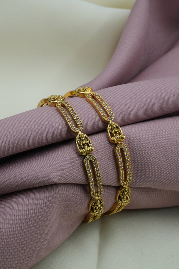 Traditional Gold-Plated Temple Design Bangles with Stone Detailing – Divine Jewelry - Victorian Jaipur
