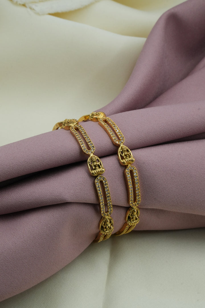 Traditional Gold-Plated Temple Design Bangles with Stone Detailing – Divine Jewelry - Victorian Jaipur