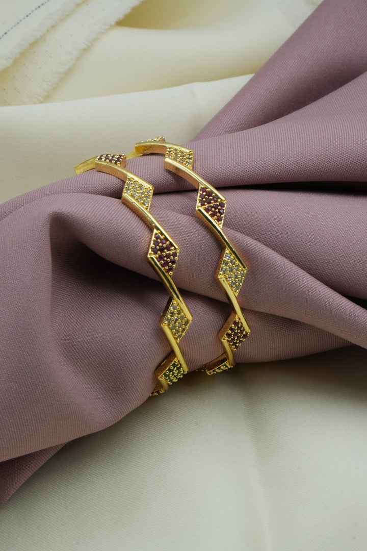 Traditional Gold-Plated Temple Design Bangles with Diamond-Style Detailing – Divine Jewelry - Victorian Jaipur