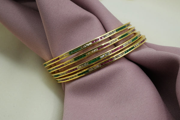 Luxury Golden Bangle Studded with Multicolor Stones - Victorian Jaipur