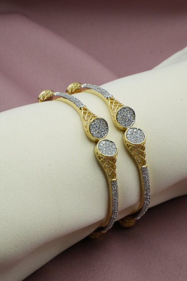 Luxury Golden Bangle Studded with sliver stone - Victorian Jaipur