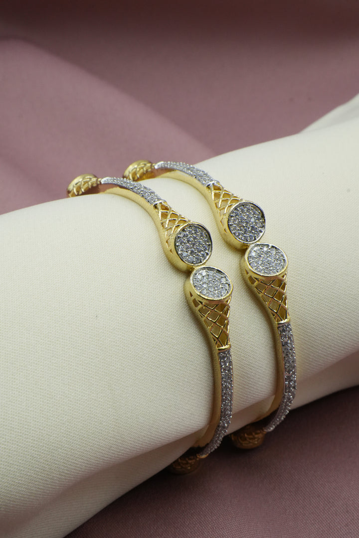Luxury Golden Bangle Studded with sliver stone - Victorian Jaipur
