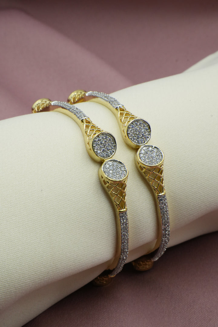 Luxury Golden Bangle Studded with sliver stone - Victorian Jaipur