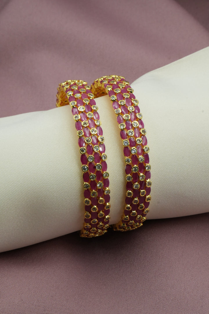 Charming Golden Bangle with Pink and Silver Accents - Victorian Jaipur