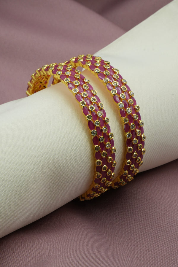 Charming Golden Bangle with Pink and Silver Accents - Victorian Jaipur