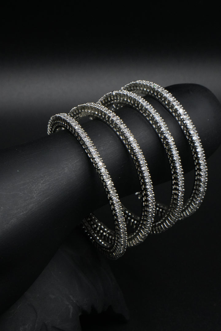Premium Silver Bangles with Sparkling Crystals – Graceful Jewelry Set - Victorian Jaipur