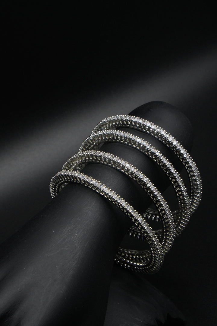 Premium Silver Bangles with Sparkling Crystals – Graceful Jewelry Set - Victorian Jaipur