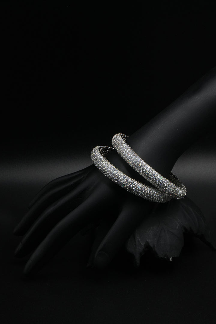 Dazzling Silver Crystal Bangles – Luxury Sparkle Collection - Victorian Jaipur