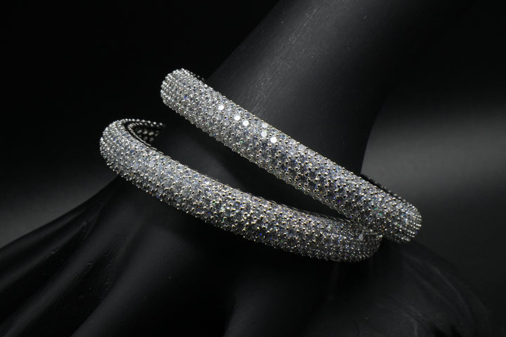 Dazzling Silver Crystal Bangles – Luxury Sparkle Collection - Victorian Jaipur