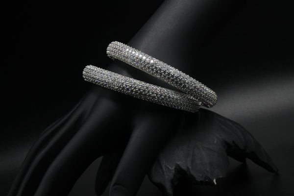 Dazzling Silver Crystal Bangles – Luxury Sparkle Collection - Victorian Jaipur