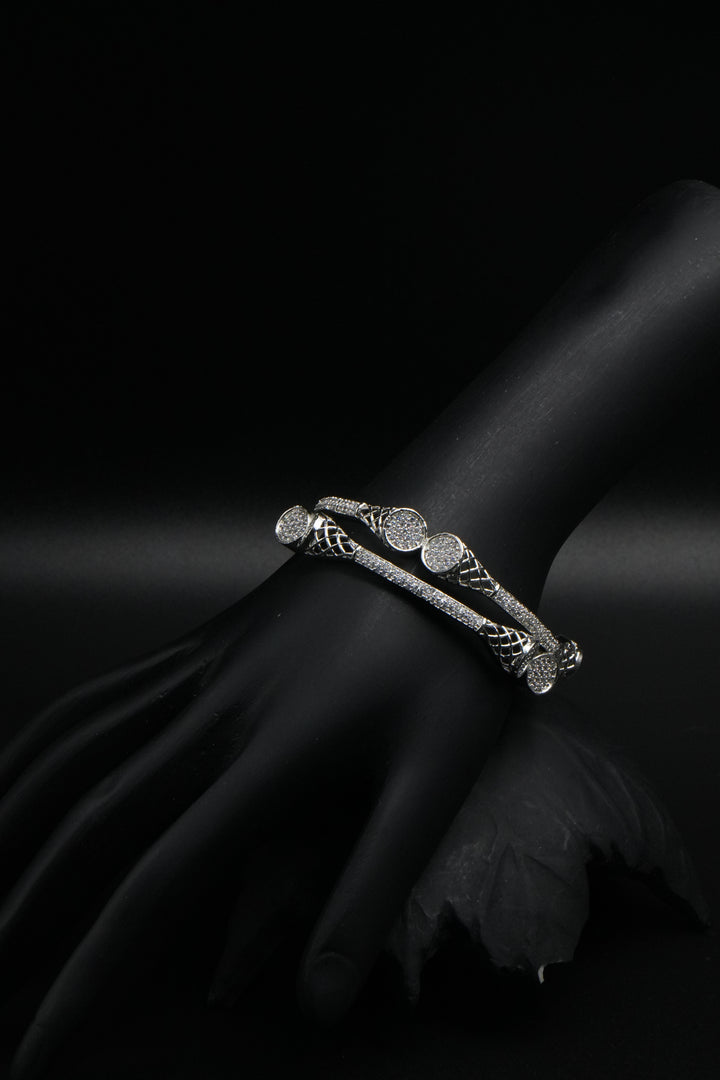 Designer Silver Cuff with Diamond-Cut Detailing - Victorian Jaipur