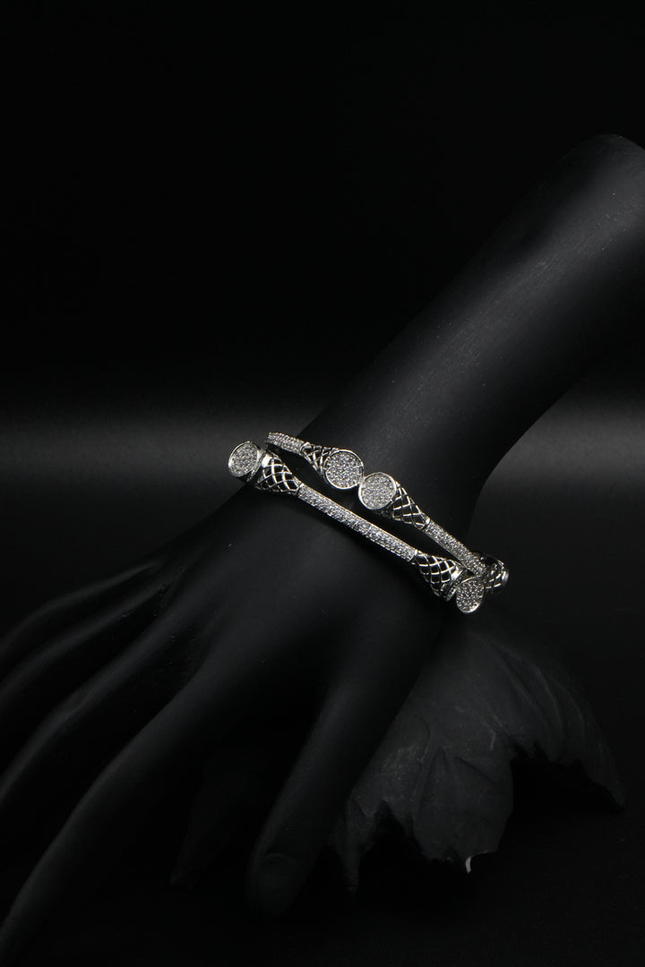 Designer Silver Cuff with Diamond-Cut Detailing - Victorian Jaipur