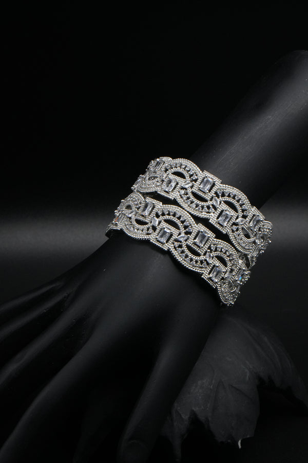 Elegant Silver Bangles with Sparkling White Stones - Victorian Jaipur
