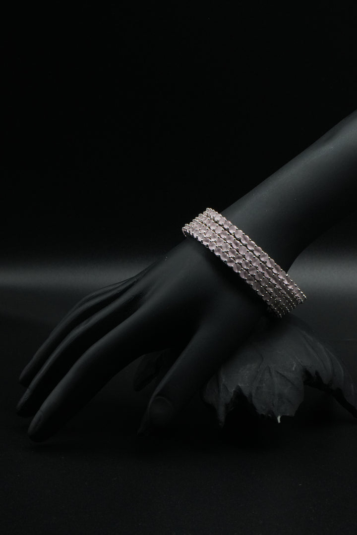 Blush Pink Stone Silver Bangles with Modern Elegance - Victorian Jaipur