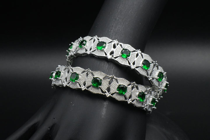 Royal Emerald Stone Designer Bangles - Victorian Jaipur